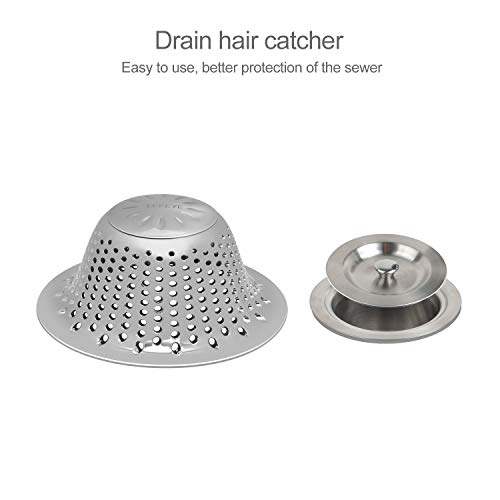 LEKEYE Drain Hair Catcher/Bathtub Shower Drain Cover/Stainless Steel Drain Protector/Shower Drain Hair Trap-Silver