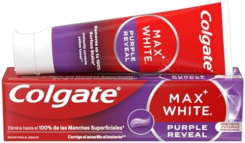 Colgate max white purple reveal, pasta dentífrica branqueadora, dentes brancos, embalagem 12 unidades x 75ml