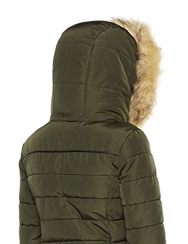 Royal Matrix Women's Heavy Short Quilted Puffer Coat with Removable Faux Fur (Kaki, 8) - Thumbnail 3