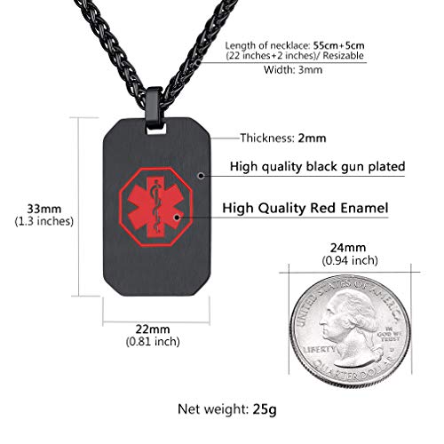 Supcare Tag Necklace Pendant Medical Alert ID Jewelry Stainless Steel for Women/Men/Children, Medical Emergency Identification Dog Tag Necklace Jewelry - Thumbnail 5