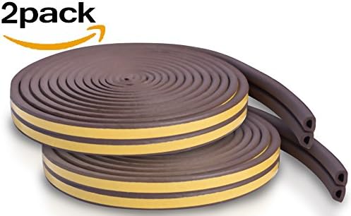 Door And Window Foam Seal Tape 2 PACK: Self-Adhesive EPDM Draft Stopper for Indoor and Outdoor Door Insulation Weather Strip, Gap Draught Blocker, Soundproofing Tape(10ft x 4 seals - Brown)