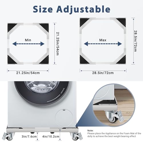 W B D WEIBIDA Stainless Steel for Heavy Duty Washing Machine Base Adjustable Tumble Dryer 54-72 cm, Capacity 300 kg Washing Machine Rustproof with 4 Lockable Wheels, Universal Washing Machine Holder