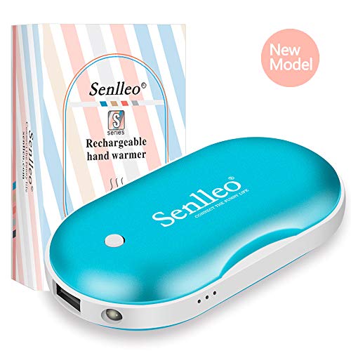 Senlleo Hand Warmer, Rechargeable Hand Warmer : 5200mAh Battery Hand Warmer/Powerbank with Mini Flashlight Function, Double-Sided Warmer Winter Gift for Girl/Man/Woman(Blue)