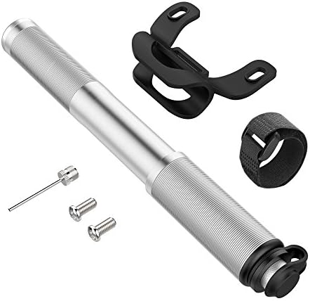 Anlo Bike Pump, Bicycle Pump Fits Presta and Schrader Valve, Mini Portable Pump with High Pressure 160 PSI for Road, Mountain and BMX Bike - No Valve Changing Needed (silvery)