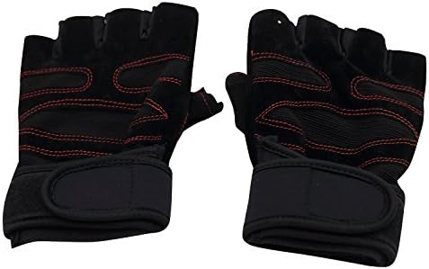 VINQLIQ Unisex Training Fitness Workout Exercise Gym Gloves Cycling Gloves with Wrist Wrap Shock-absorbing Foam Pad Breathable Half Finger (Black, Large)
