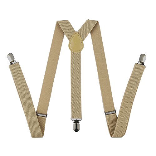 Cinny Pure Color Suspender for Men and Women Polyester with Metal Clips (Khaki)