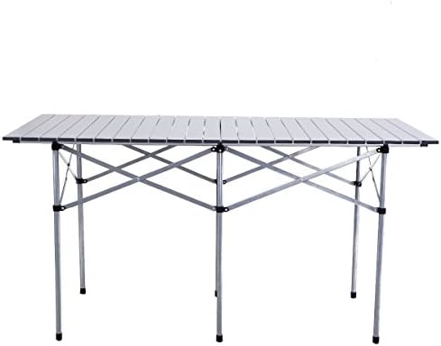55" Roll Up Folding Camping Square Aluminum Picnic Table w/Bag