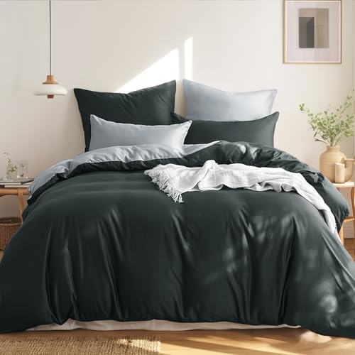 RUIKASI Bettwäsche 200x200 Baumwolle Grau - Bettwäsche-Sets 200x200cm 3teilig Wendebettwäsche 3tlg mit Reißverschluss, zweifarbige Bettbezug Set Anthr