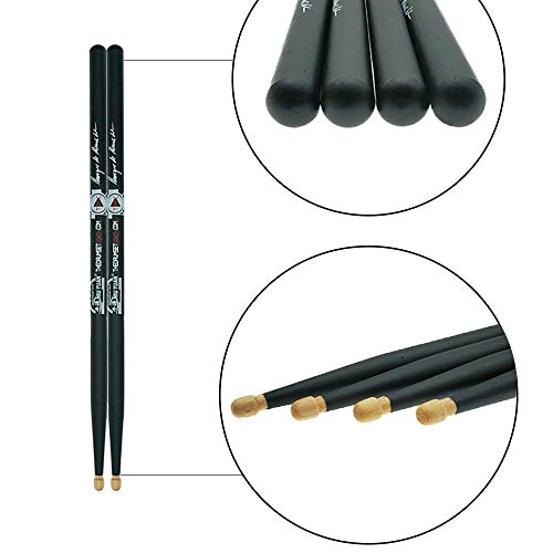 Drum Sticks 5B American Hickory Wood Tip Signature Drumsticks for Kids Adults Practicing from Berklee College Professor(1 Pair, Black) - Thumbnail 2