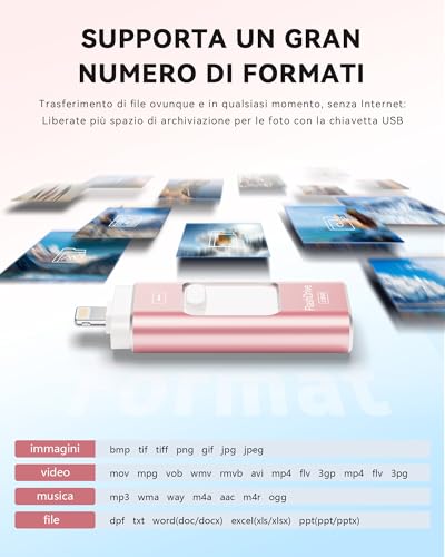 ROSPE 256GB USB Flash Drive for iPhone MFi Certified - iPhone External Memory, Lightning USB Flash Drive for iPhone / iPad, 3 in 1 Pen Drive Compatible with Android and PC, USB 3.0 for Backup Photos and Video