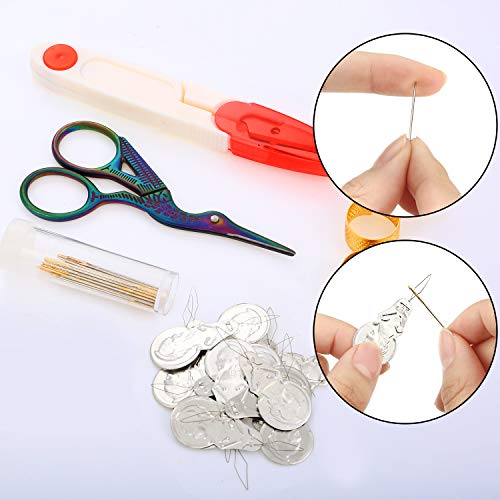 Cross Stitch Tool Embroidery Starter Kit Including 6 Pieces Bamboo Sewing Hoops, Retro Scissors, Thimbles, Cross Stitch Needle-Threading Tools and Embroidery Needles for Sewing Embroidery Supplies