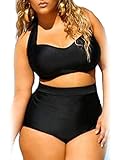Lalagen Women's High Waist Halter Bandeau 2 Piece Plus Size Bikini Swimsuit black XXXL