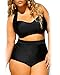 LALAGEN Women's High Waist Halter Bandeau 2 Piece Plus Size Bikini Swimsuit Black XXL