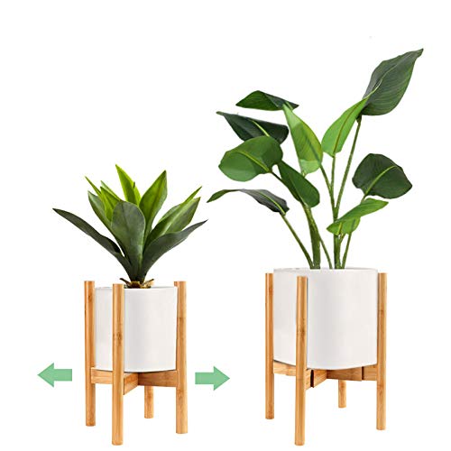 Surplex Adjustable Plant Stand Retro Mid Century Modern Expandable Plant Holder Rack Wooden Sturdy Flower Pot Base for Indoor & Outdoor Flora, Fits Up to 34cm Plant Pot (Plant & Pot Not Included)