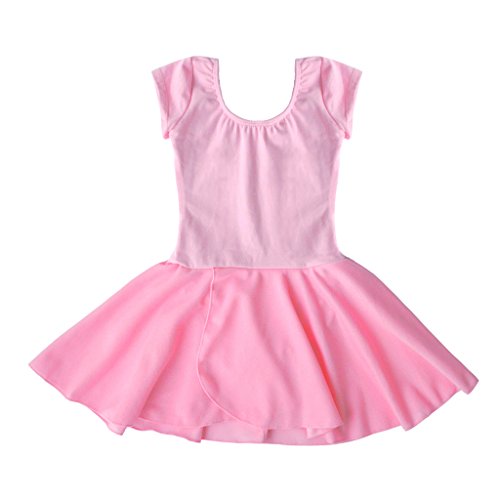 Dancina Girls Skirted Leotard Dress Ballet Dance Short Sleeve Cotton Front Lined
