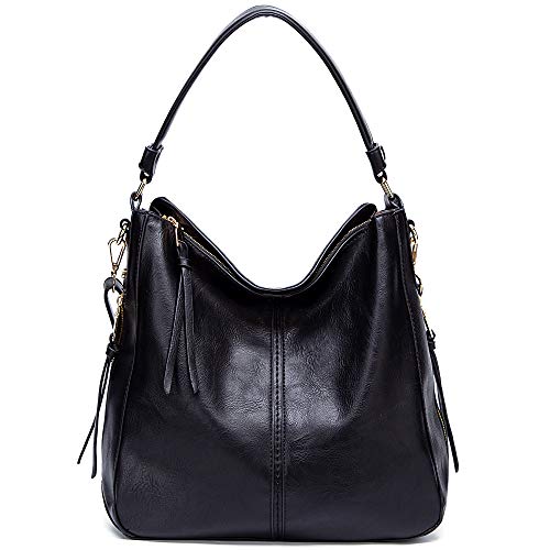 DDDH Vintage Hobo Handbags Shoulder Bags Durable Leather Tote Bags Crossbody Purses Bucket Bag for Women/Ladies/Girls(Black new)