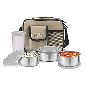Milton Steel Combi Lunch Box with Tumbler, 4-Pieces, Beige