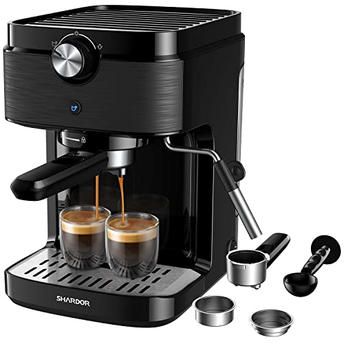 SHARDOR Espresso Machine, Automatic Latte ＆ Cappuccino Maker, 15 Bar Pump Pressure Espresso Coffee Maker with Milk Frother Steam Wand, 1300W, Black SHARDOR Coffee Grinder Burr Electric, 25 Precise Grind Setting