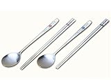 2 Set Of Korean Stainless Steel Spoons And Chopsticks Flower Pattern