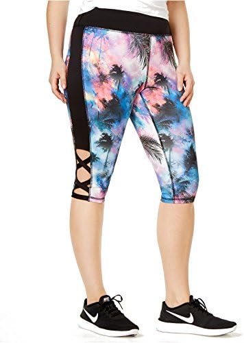 Material Girl Women's Plus Size Crisscross Capri Leggings Tropic Galaxy 2X