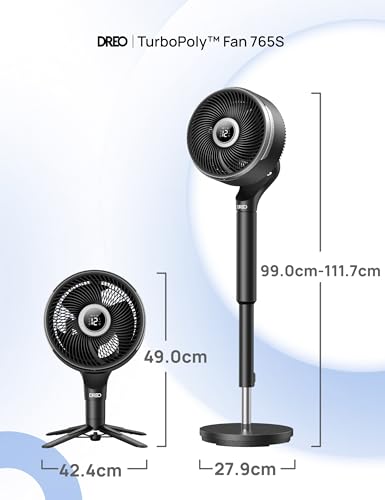DREO Smart Pedestal Fan for Bedroom, 3D Oscillation 150°+100°, CirculAir Range 36.6m, Silent DC Motor, 12 Speed, 6 Modes, 20 dB, Remote Control, Timer 12 Hours