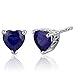 Peora Created Blue Sapphire Heart Stud Earrings 925 Sterling Silver, Solitaire Scroll Gallery, 2 Carats Total 6mm, Friction Backs, Blue Earrings, September Birthstone Gift