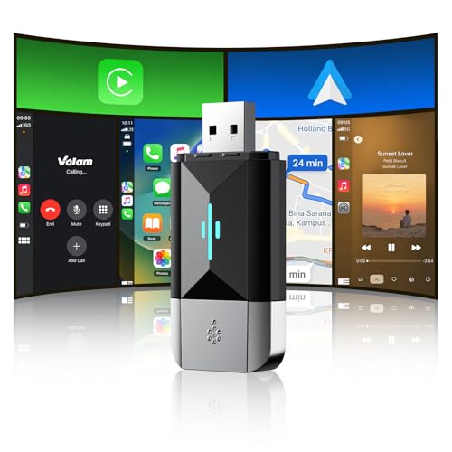 Volam 2 in 1 Wireless Carplay Adapter for CarPlay & Android Auto 2026 Upgrade Upgrade from Wired to Wireless, USB to Type-C Adapter Plug & Play Compatible with iOS 10+ and Android 11+