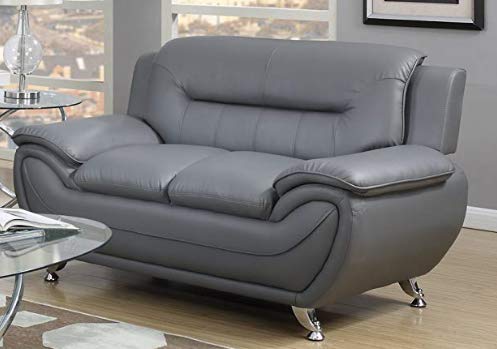 GTU Furniture Contemporary PU Leather Sofa & Loveseat Set, 2 Piece Sofa Set (Grey)