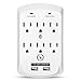 Yubi Power 6 Outlet Power Plug Surge Protector Wall Tap with 2 USB Ports 2.1A 300 Joules - White - ETL Listed - 2 Pack