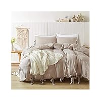haleysmall Modern Simple Style Gray Duvet Cover Cute Bowknot Bedding Set Silky Soft Breathable Bed Linen Twin Queen King,Tan,Us Queen 3Pcs