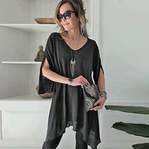 YEZIJIN Fashion Women Solid T-Shirts O Neck Split Irregular Hem Casual Tops Blouse 2019 Under 10 Dollars Black