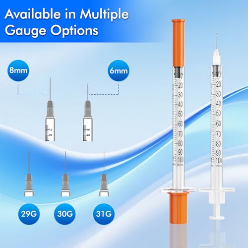 U-100 Insulin Syringes 100Pack 1ml/cc 30G 5/16" (8mm) with Needle | Individually Wrapped, Disposable Diabetic Syringes | Ultra-Fine for Comfort & Precision