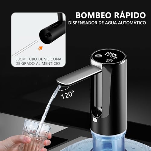 MXHIGO Dispensador de Agua Garrafón Plegable con LED Inteligente y 4 Modos, Bomba de Agua Inalámbrica Recargable Portátil, Despachador de Automático Rápido para Botellas de Galón de 4.5L a 20L