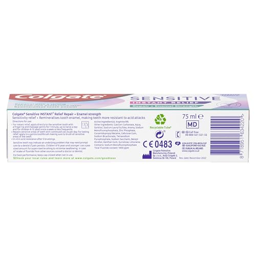 Colgate Sensitive Instant Relief Repair + Enamel Strength Toothpaste, 75ml | Enjoy hot and cold foods again with instant sensitivity relief** while helping to repair sensitive areas of teeth*
