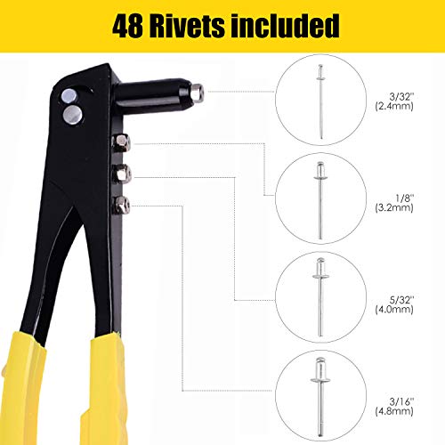 URGENEX Rivet Gun Hand Riveter with 48pcs Metal Rivets Heavy Duty Riveter Kit Professional Pop Rivet Gun