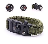 Camping Paracord Survival Bracelet Kit 500 LB - Outdoor Hiking Travelling Hunting Gear - 12-in-1 Emergency Tactical Parachute Rope Bracelet - Compass, Thermometer, Whistle, Knife, Fire Starter - Army