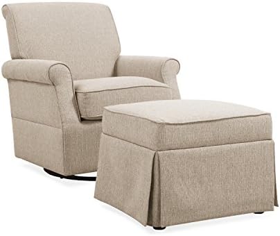 Svitlife Taupe-grey Linen Swivel Glider Square-back Armchair and Ottoman Ottoman Lounge Chair Armchair Eames Herman Miller Mid
