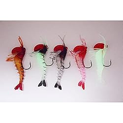 5 PCS 5 Colors Soft Shrimp Worms Lures Baits Rigged