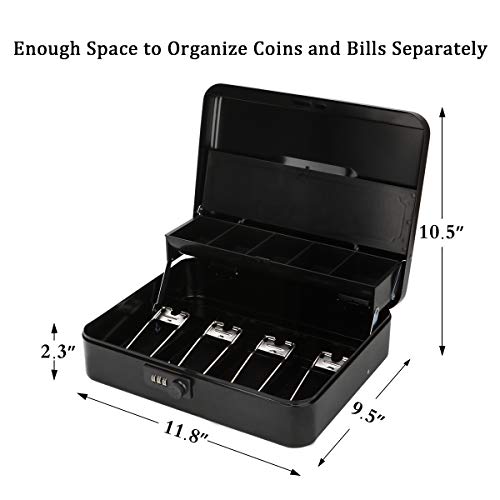 Jssmst Large Locking Cash Box with Money Tray, Lock Box with Security