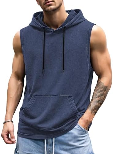 Amazon.com: Mens Henley Tank Tops Solid Sleeveless Workout Hoodie