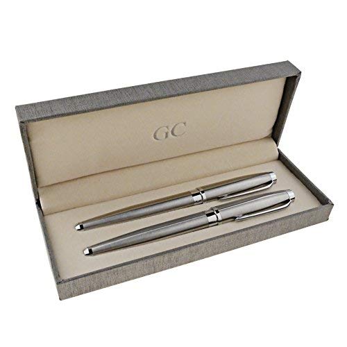 GC Silver Fountain Pen Ballpoint Pen - Modern Classic Executive Fountain Pens Ball Point Pens Set - Vintage Pens Collection - Business Gift Pen - Calligraphy – Refillable- 100% Quality Guarantee
