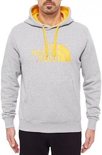 grey and yellow north face hoodie