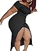 TOB Women's Sexy Plus Size Off Shoulder Side Slit Bodycon Party Maxi Dress Black