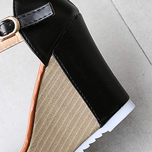 Summer Wedge Sandals, Women's Buckle Strap Sandals High Heel Platform Peep Toe Shoes Thick with Heel Slippers (6.5 B(M) US, Blue)