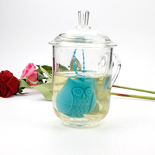 2pcs Silicone Mini Owl Tea Bag,Ezeso Reusable Tea Filter Infuser Strainer for Coffee Herb Punch (Blue + Rose)
