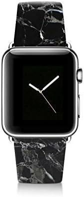 Apple Watch Band 38mm by VeeDoo, Replacement Watchbands for iWatch Series with Fashion Design Black Marble Leather Strap WristBand For Men Womens with Silver Adapters &amp; Buckle