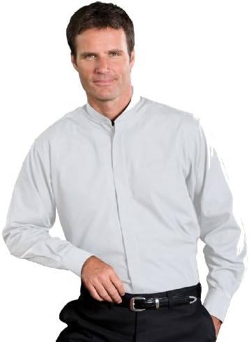 Men's Long-sleeve Banded Collar Shirt - 6XLT- White