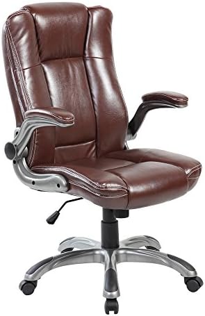 KERLAND Mid Back Soft PU Leather Ergonomic Adjustable Seat Hight Swivel Computer Office Desk Chair With Padded Arms And Seat,Brown