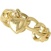 Izpack Solid Heart Cuban Chain Statement Ring for Women - Dangle Hanging Hearted Love Open Adjustable Stacking Bands Promise Eternity Wedding Engagement Rings Cute Birthday Jewelry for Lover