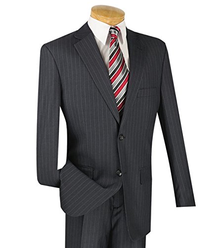 VINCI Men's Pinstriped 2 Button Classic-Fit Suit Charcoal Gray | Size: 50 Long / 45 Waist - Thumbnail 2